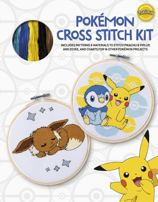 PokeMon Cross Stitch Book & Kit : Includes Patterns and Materials to Stitch Pikachu & Piplup, & Eevee, and Charts for 16 Other PokeMon Projects