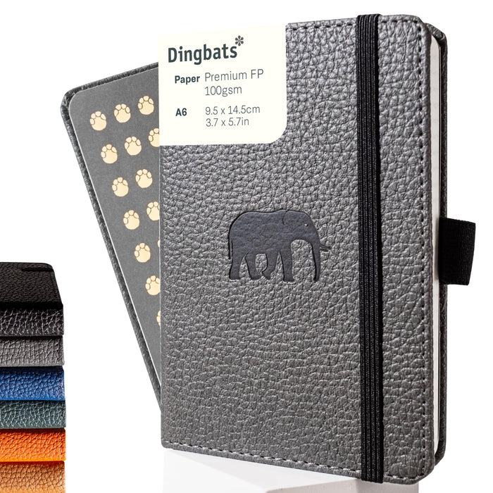 Dingbats A6 Pocket Wildlife Grey Elephant Notebook - Lined